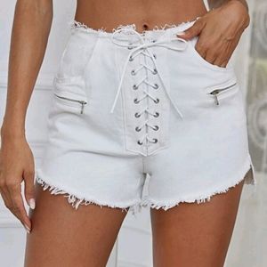 [NWT] Lace Up White Denim Shorts